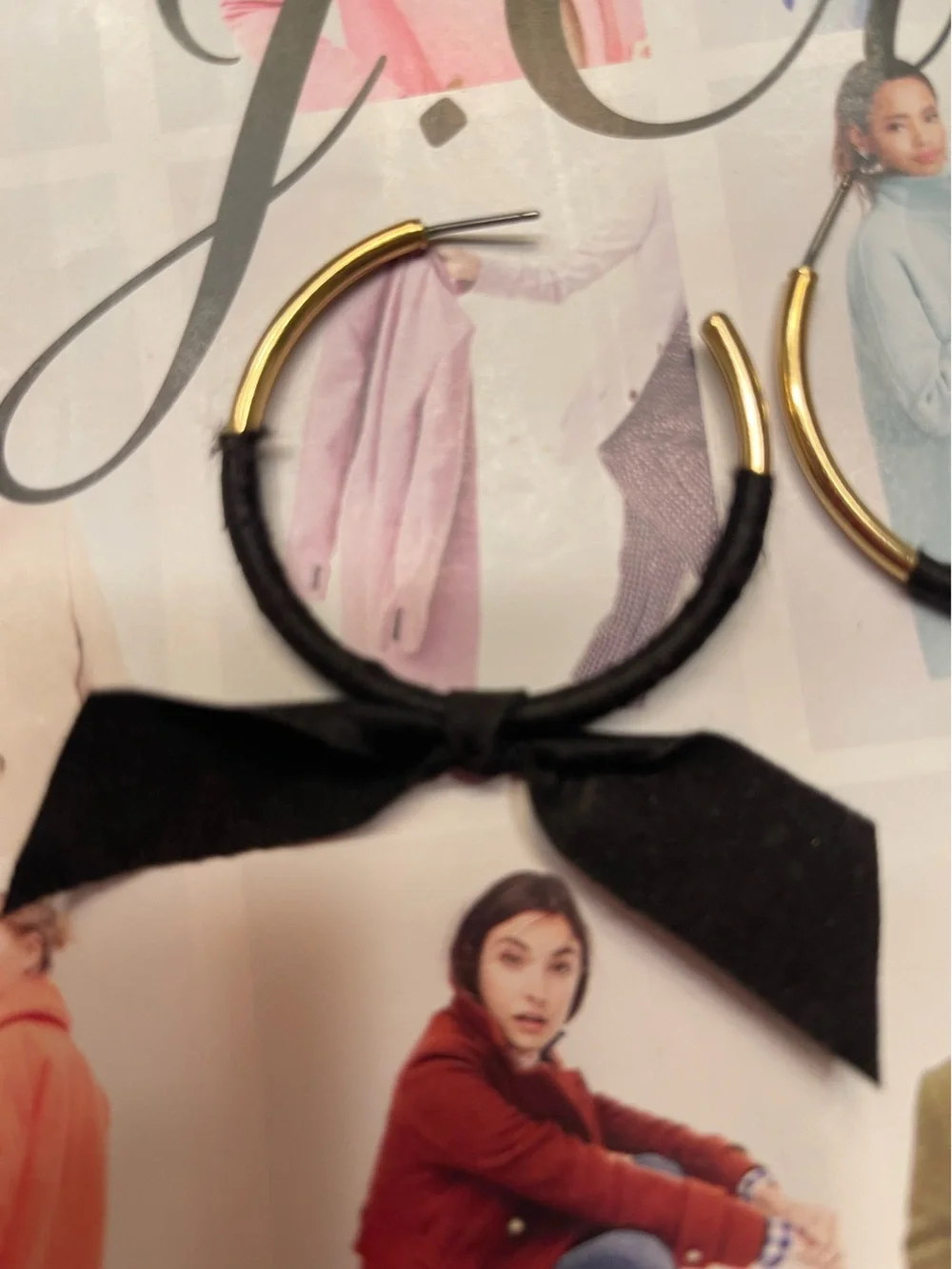J. Crew Black Bow Hoop Earrings with Gold-Tone Accents